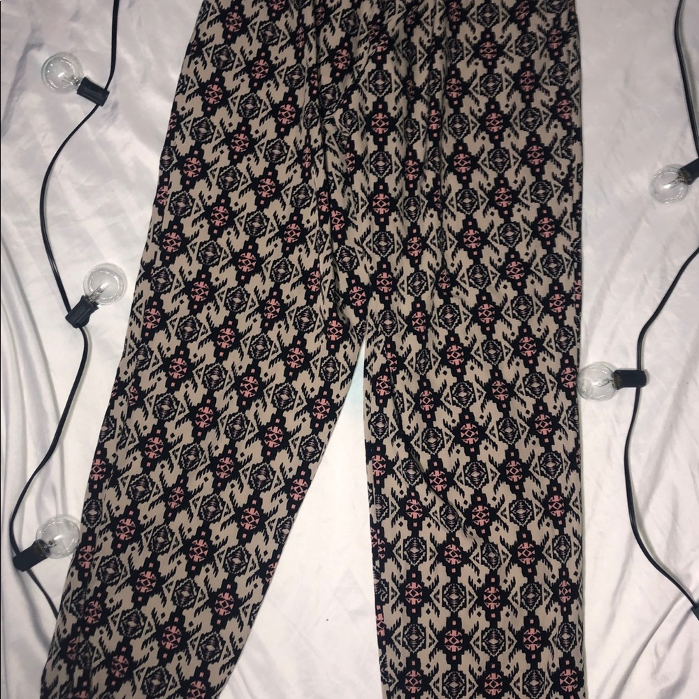 Patterned Jogger Style Pants Pink/Black/Tan